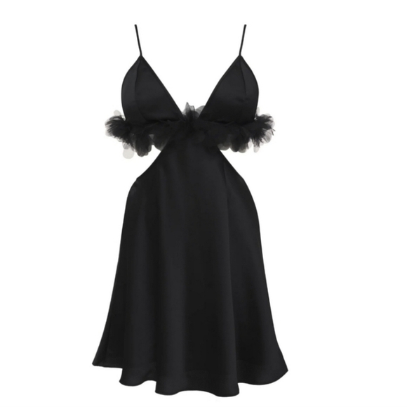 New!For Love and Lemons Satin Cutout Tulle Trim Slip Dress - Picture 6 of 15